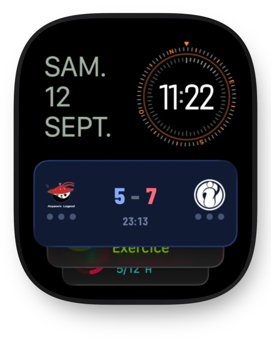 La Live Activity de COVER dans la Smart Stack d’une Apple Watch